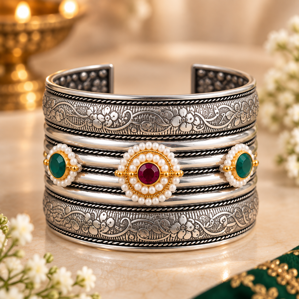 Rajwada Emerald Ruby Heritage Cuff