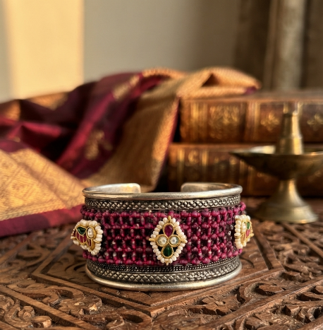 Rajwadi Maroon Beadwork Cuff