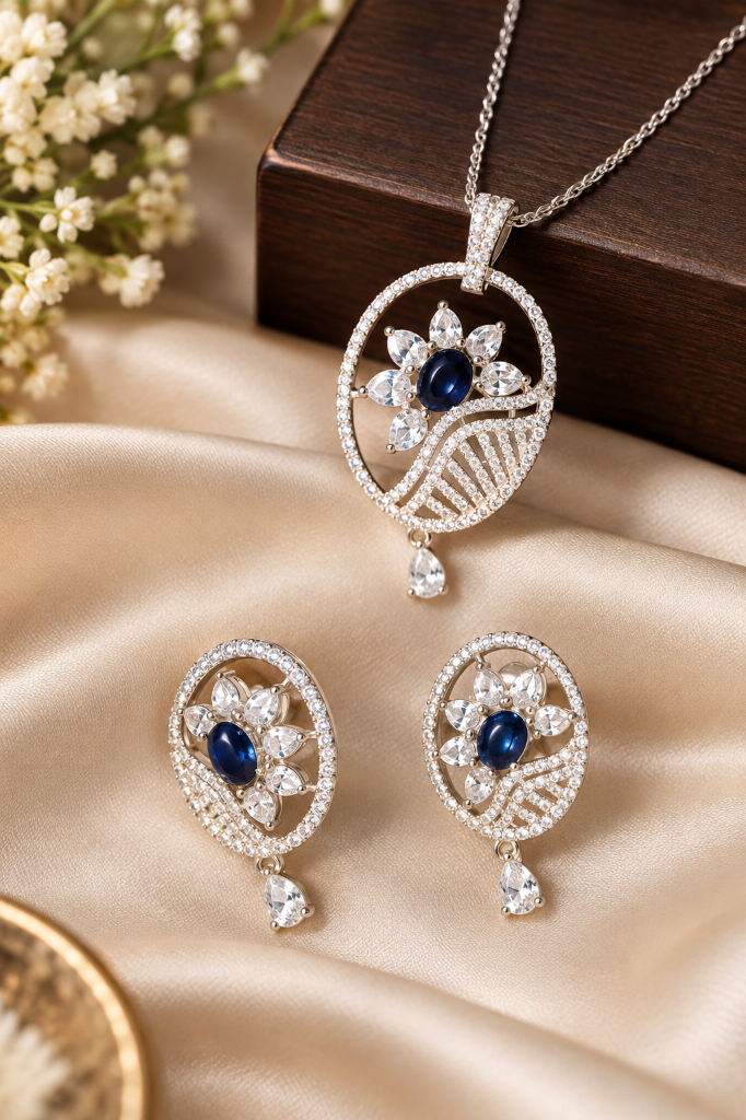 Royal Blue Floral Pendent Set
