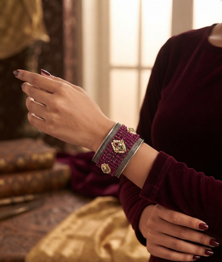 Rajwadi Maroon Beadwork Cuff