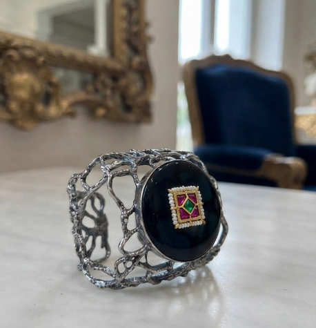 Rajwadi Silver Ribbed Bangle Cuff