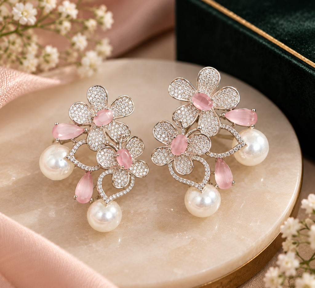 Orviana Blush Bloom Pearl Earrings