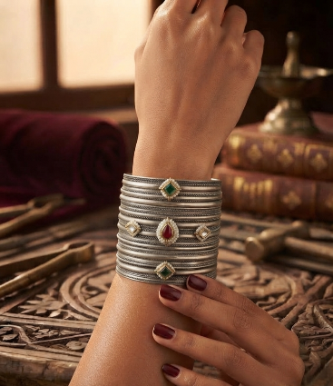 Vintage Ribbed Silver Cuff