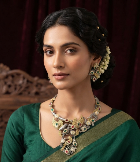 Rajwadi Golden Birds Kundan Necklace Set