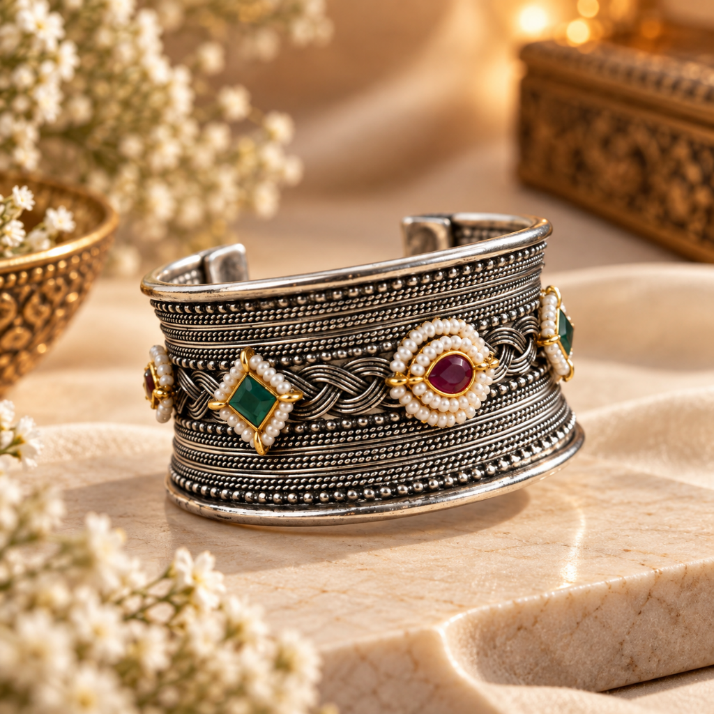 Rajwada Silver Heritage Cuff