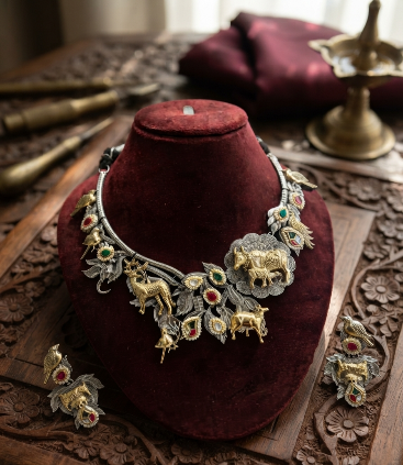 Rajwadi Wildlife Kundan Necklace Set