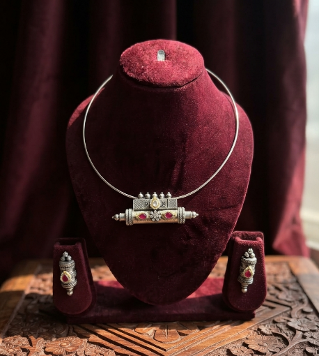 Rajwadi Silver Wire Taweez Choker Set