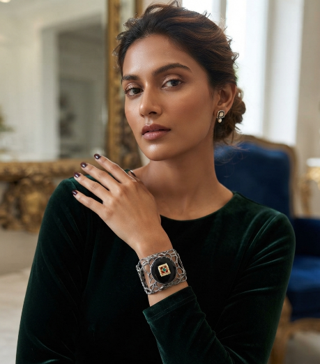 Rajwadi Silver Ribbed Bangle Cuff
