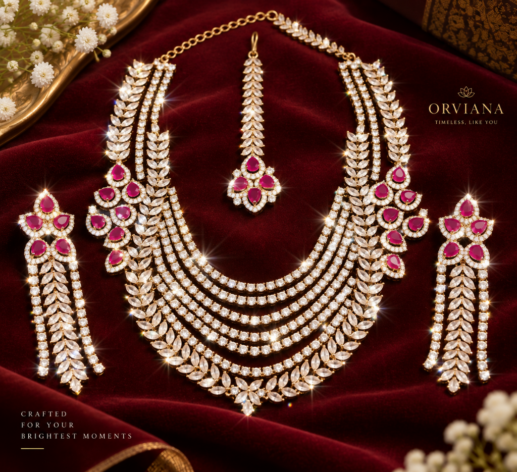 Royal Ruby Cascade Bridal Necklace Set