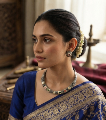 Rajwadi Textured Kundan Hasli Set