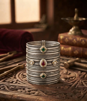 Vintage Ribbed Silver Cuff