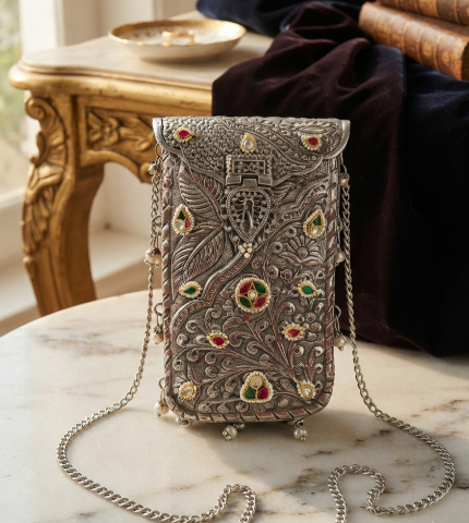 Rajasthani Oxidized Silver Sling Pouch